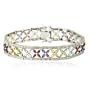 Rhodium Plated Sterling Silver Multi-Gemstone and Diamond Flower Bracelet, 8"