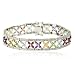Rhodium Overlay Sterling Silver Multi-Gemstone & Diamond Flower Bracelet, 8