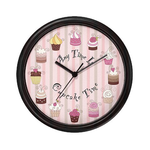 Any Time is Cupcake Time Pink and Brown Wall Art Clock