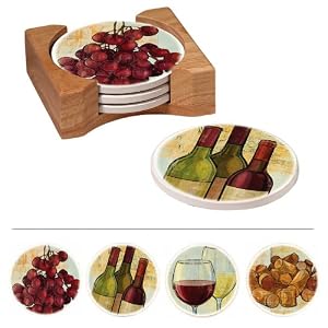 Absorbent Coaster Set w/Caddy, At the Winery