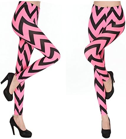 Elufly Women's Winter and Autumn Full Rose Strip Printed Leggings Pants