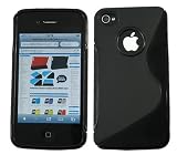 iTALKonline SOLID BLACK WAVE Part Silicone Gel Crystal/Hybrid Hard Case Cover Protector for Apple iPhone 4 4G HD
