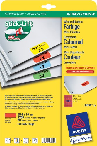 Avery Zweckform, L6036-20, 20 Blatt, Farbige Mini-Etiketten zur Sortierung von Unterlagen  Preisvergleich