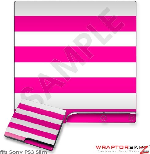 Sony PS3 Slim Skin - Kearas Psycho Stripes Hot Pink and White