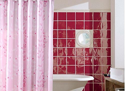 Pink Thickened Waterproof Polyester Fabric Shower Curtain with Pink and White Tree Leaves, Elegant Bathroom Accessory, Personalized Shower Curtains, 72 x 80 inches(180x200cm)