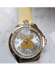 TOUS Bear Inspired Gold Mesh Band Stainless Steel Womens Watch ~ Large face