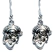 Guitar Playing Skeleton Dangle Earrings in Silver on 925 Sterling Silver French Wires 3/4