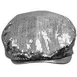 Silver Fully Sequined Ivy Beret Cap With Covered Brim