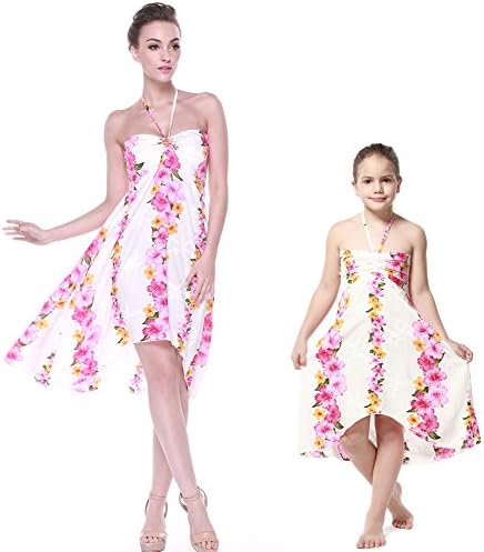 Matching Hawaiian Luau Mother Daughter Butterfly Dress in Pink Panel L-6