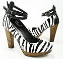 Zebra Patent Chunky Heels Pumps Shoes Double Anklet