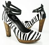 Zebra Patent Chunky Heels Pumps Shoes Double Anklet