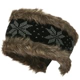 Fur Trim Knit Head Band - Black Grey W12S21B