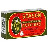 SEASON Club Skl & Bls Sardines In Tomato Sauce , 4.375-Ounce Tins (Pack of 6)