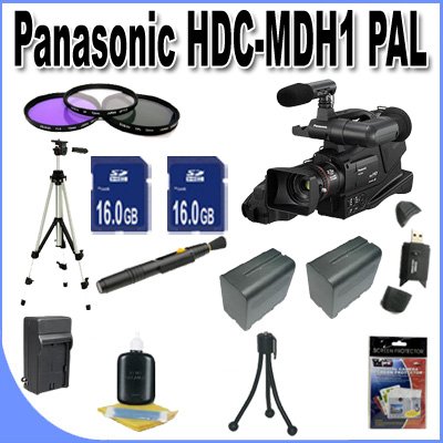 Panasonic HDC-MDH1 AVCHD Camcorder (PAL) + 2-16GB SDHC Memory Cards (Double Memory Kit!!) + 2 Extra Extended Life Batteries + Ac/Dc Charger + 3 Piece Filter Kit + USB Card Reader + Professional Full Size Tripod + Lens Pen Cleaner + Accessory Saver Bundle!