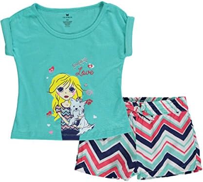 One Step Up Little Girls' Toddler "Zigzag Pup" 2-Piece Outfit - jade green, 3t