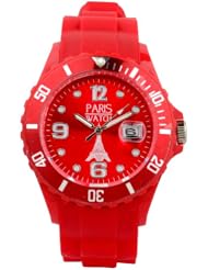 Paris Watch Silicone Red Fashion Quartz Calendar Date for Women and Men Designed in France Unisex