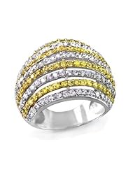 Bling Jewelry Yellow Citrine Clear CZ Striped Dome Cocktail Ring Sterling Silver