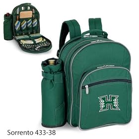 Hawaii Rainbow Warriors Insulated Picnic Backpack with Wine Duffel and Deluxe Service for 4