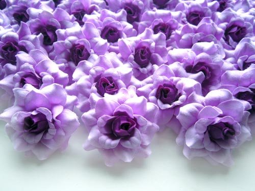 (100) Silk Purple Roses Flower Head - 1.75