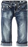 Miss Me Girls 7-16 Winged Fleur De Lis Capri, Metallic Blue, 14