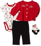 Best Price Vitamins Playwear Baby-girls Newborn Rosette 3-piece Creeper Pant Set with Socks, Red/Black, 6 Months