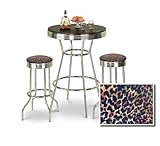 Chrome Bar Table & 2 Chrome Finish Leopard Cheetah Animal Print Fabric Seat ....