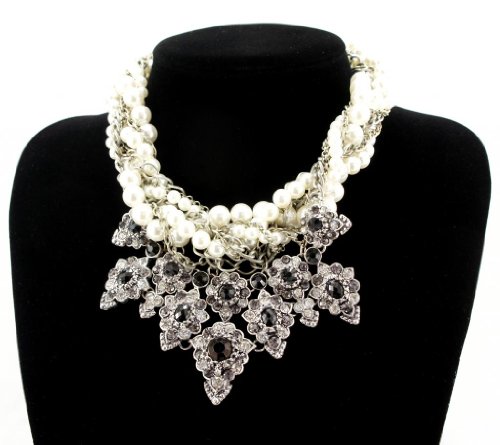 Fit&Wit Rhinestone Crystal Resin Pearl Statement Layered Beads Fashion Necklace