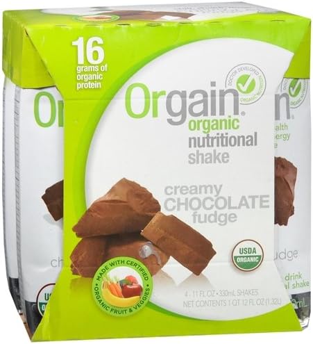 Orgain Organic Nutritional Liquid Shakes 4 Pack 11 oz Cartons, Chocolate Fudge 4 ea (Pack of 1)