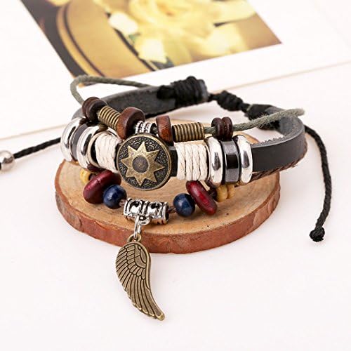 Carat Lovers Ethnic Style Ancient Sun Totem Angel's Wings Pendant Adjustable Length Wrap Bracelet
