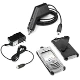 Black Swivel Belt Clip Holster + Rapid Car Charger + Home Travel Charger for Blackberry 8130 Pearl Smartphone