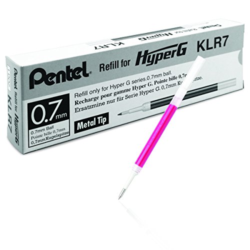 Pentel Refill for Hyper G Gel Pen, Medium Line, Permanent Pink Ink, Box of 12 (KLR7-P)