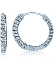 14K White Gold Prongs Diamond Huggie Hoop Earrings (1/4cttw, SI Clarity, H Color)