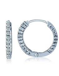 Diamond Prong Hoop Earrings 14K White Gold (0.30Cttw, H Color, SI Clarity)