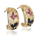 Yellow Gold Overlay Sterling Silver Sapphire and Ruby Butterfly Half-Hoop Earrings