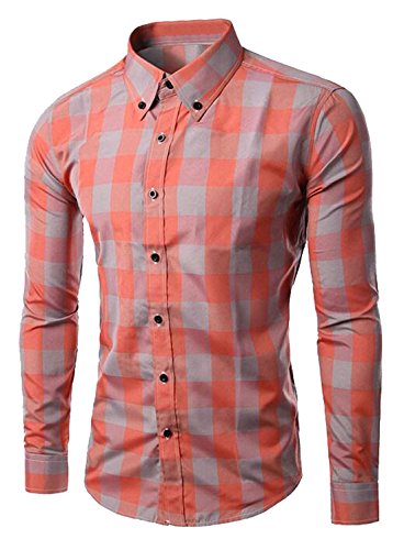 Generic Mens Casual Western Plaid Checked Snap Long Sleeve Shirt