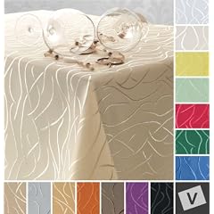 Streifen Damast TISCHDECKE -Farbe w�hlbar- Eckig 130 x 220 - CREME *Beautex*