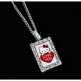 Licensed Hello Kitty I Love You Charm Necklace with Czech Crystals Necklace