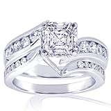 1.65 Ct Asscher Cut Diamond Engagement Wedding Rings Channel-Set VS2-H GIA