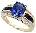 10k Gold Stone Ring, w/ 2.28 Total Carat Lab Created Blue Sapphire Stones & Brilliant Cut Diamonds, 3/8" (9mm) wide