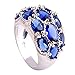 Psiroy 925 Sterling Silver Stunning Created Gorgeous Women's 6mm*4mm & 5mm*7mm Oval Cut Sapphire Charms Filled Ring
