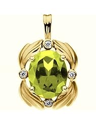 18K Yellow Gold Oval Cut Peridot and Diamond Pendant -- LIFETIME WARRANTY