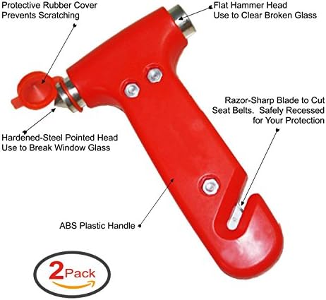 Car Safety Hammer - Rescue Tool - Car Window Breaker & Seatbelt Cutter - Emergency Escape Tool - Best Preparedness Survival Tool for Your Emergency Essentials - Buy One For Each Vehicle, Car, Truck, SUV, Motorhome, RV, Boat