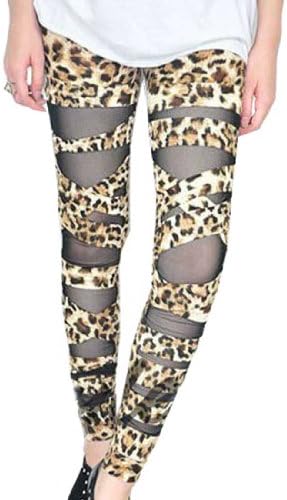 ECOSCO Sexy Stretch Women's Leggings Leopard Cross Straps Mesh Tight