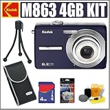 Kodak Easyshare M863 8.2MP Digital Camera Blue Plus 4GB Accessoy Outfit - Kodak AKODM863BLK3