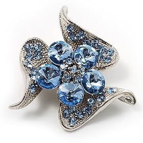 Dazzling Blue Crystal Floral Brooch