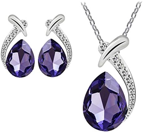 Axiba New Fashion Women Girl Crystal Pendant Silver Chain Necklace Stud Earring Jewelry Set