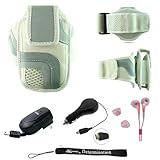 White Adjustable Deluxe Sportband / Workout Armband with Adaptable Neck Str ....