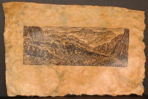 Original Woodcut Red Rock Canyon Southwest Landscape