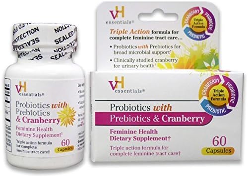vH essentials Probiotics with Prebiotics and Cranberry Feminine Health Supplement, 60 Count x Multipack of 5