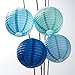 Luna Bazaar Paper Lanterns (8-Inch, Parallel Style Ribbed, Multicolor Blues, Set of 12) - Rice Paper Chinese Japanese Hanging Decorations for Homes, Parties, Weddings, Christening, Proms, Events
